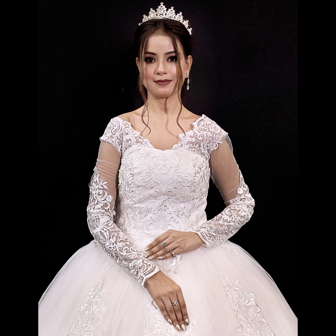 Luxury Christian bridal gown by GownLink with a voluminous layered skirt and premium lace detailing