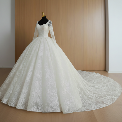 GownLink White Christian & Catholic Wedding Bridal Sparkle Trail Gown with Extra Sleeves GLGT108T