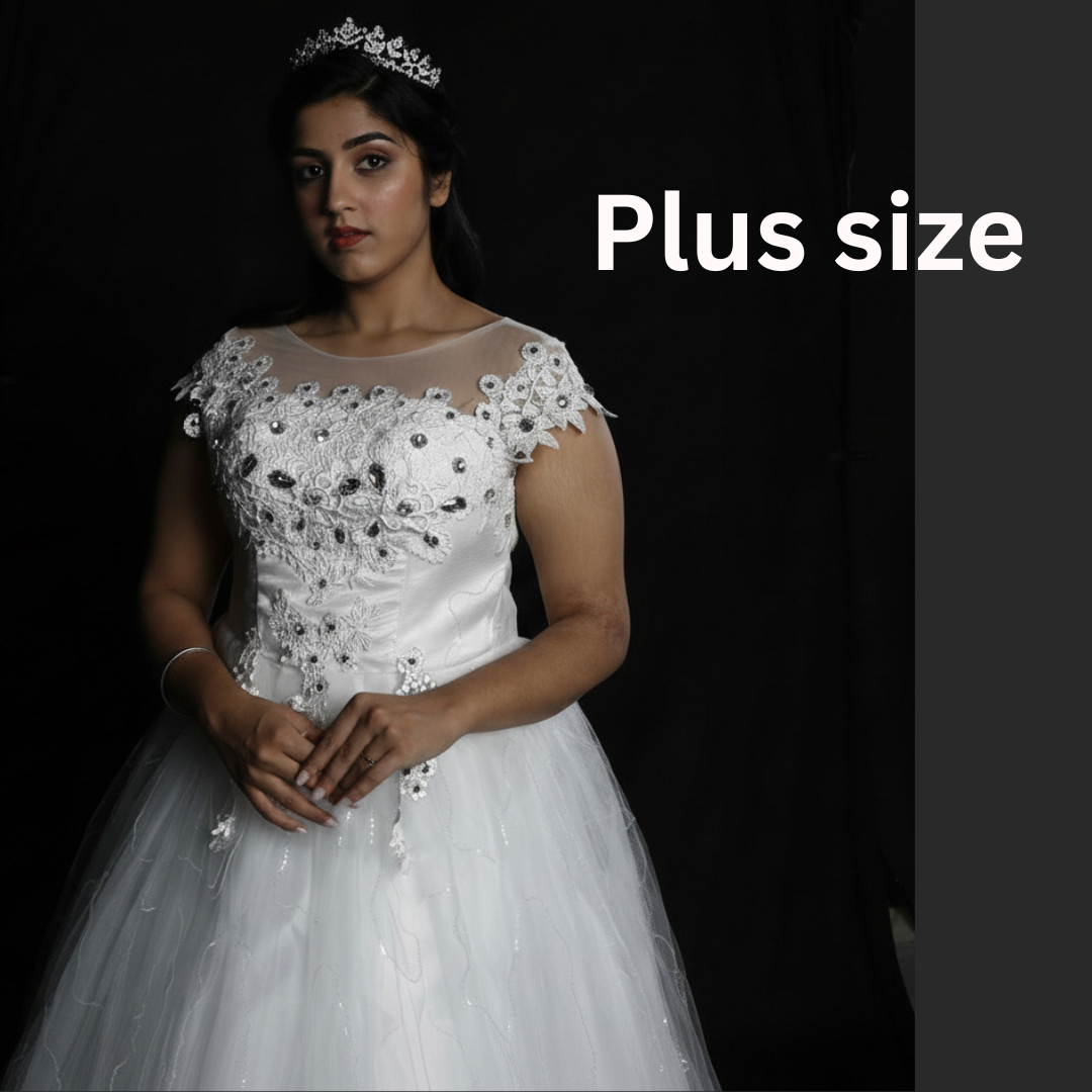 Modest Christian bridal ball gown with an illusion neckline and elegant lace craftsmanship