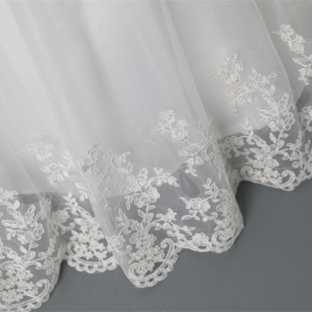 Hem and train lace detail on White Ball Gown — GownLink GLGF042B