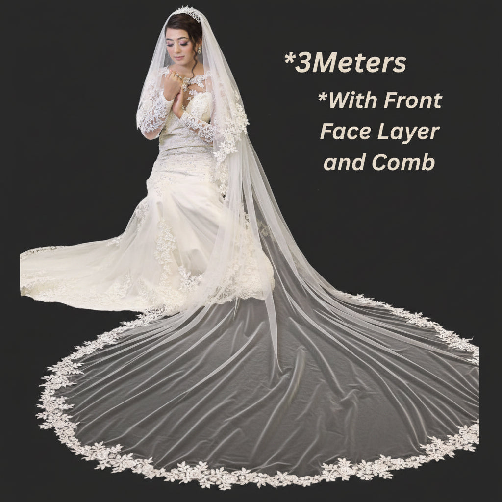 Full spread view of Cathedral Bridal Veil on flat surface — GownLink GLV13