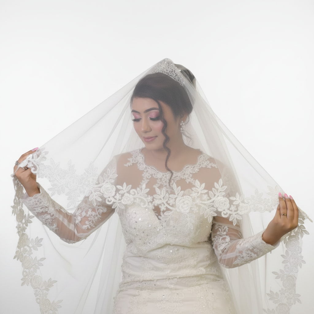Side view of Cathedral Bridal Veil with comb attachment visible — GownLink GLV13