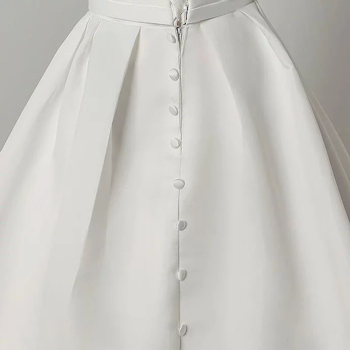 Back view of White Bridal Gown Satin with showing train and closure detail — GownLink GLHSD691