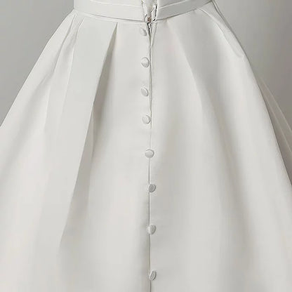 Back view of White Bridal Gown Satin with showing train and closure detail — GownLink GLHSD691