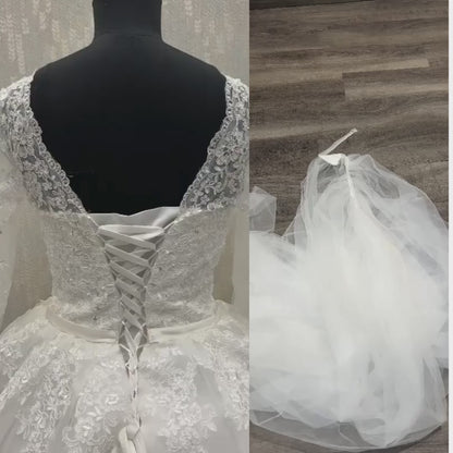 GownLink Classic White A-Line Bridal Gown with Full Sleeves and Long Train Style GLR015