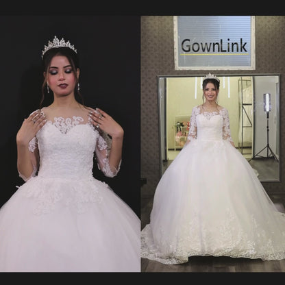 GownLink Luxury Christian Catholic White Full Sleeve Long Train Heart Shape Bridal Gown -GLD30T