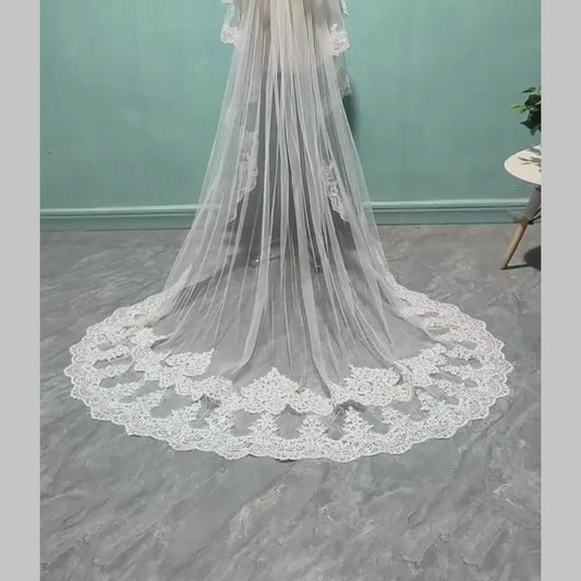 Gownlink's  Radiant Elegance Cathedral White Long 2 Layer Bridal Veil For Christian & Catholic Wedding GLV10
