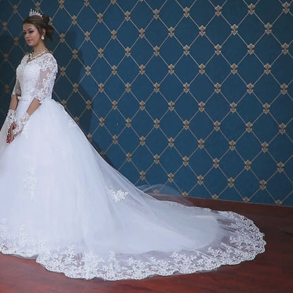 GownLink GLHS14 Bridal Train Gown – Classic White Wedding Dress for Christian & Catholic Brides