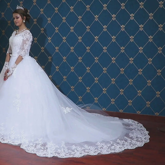 Gownlink White trail gown dress with a train bridal GLHS14