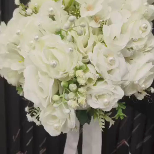 GownLink's Majestic Harmony Elegant Bridal Bouquet with green and white Flowers B-White