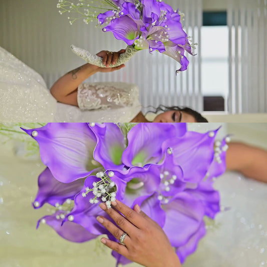 GownLink White and green color Bridal Bouquet B-Purple-1