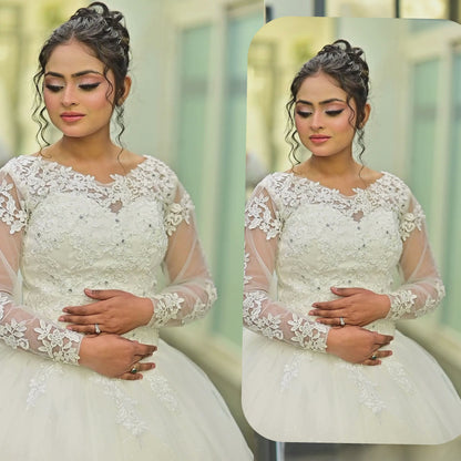 GownLink Luxury White Sequence Lace Church Wedding Princess Ball Gown GLHSD189CBS
