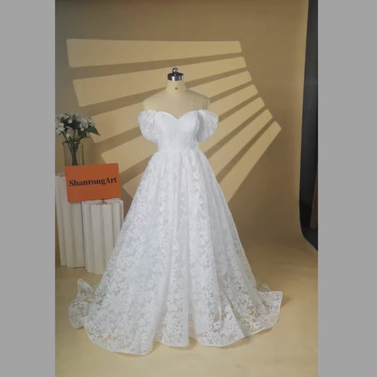 GownLink White Sparkle A-Line Wedding Gown Christian Church Bridal Gown for Women GLGT167