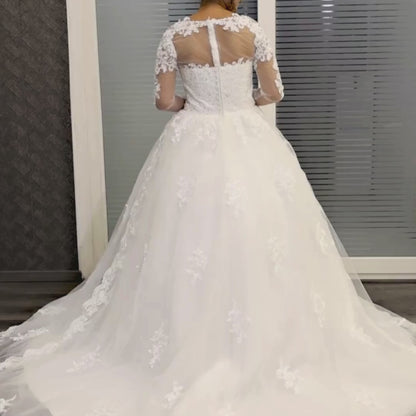 GownLink Dreamy White Church Wedding Gown with Beaded Lace Train Elegant Christian & Catholic Bridal Dress for Brides-GLGT009T