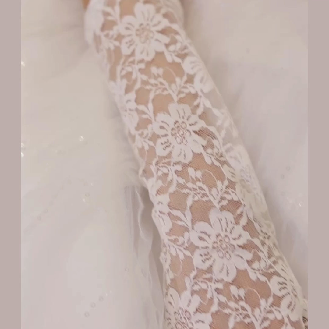 White mesh bridal gloves for church weddings in Odisha