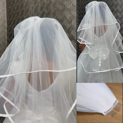 GownLink's Exquisite 2 Tier Veil with Flower Cross, Perfect for First Holy Communion and Confirmation GLHLCV1