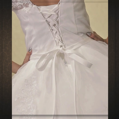 GownLink Classic White Bridal Train Gown for Christian & Catholic Brides Luxury Princess Wedding Gown with Elegant Long Train – GLHS14T