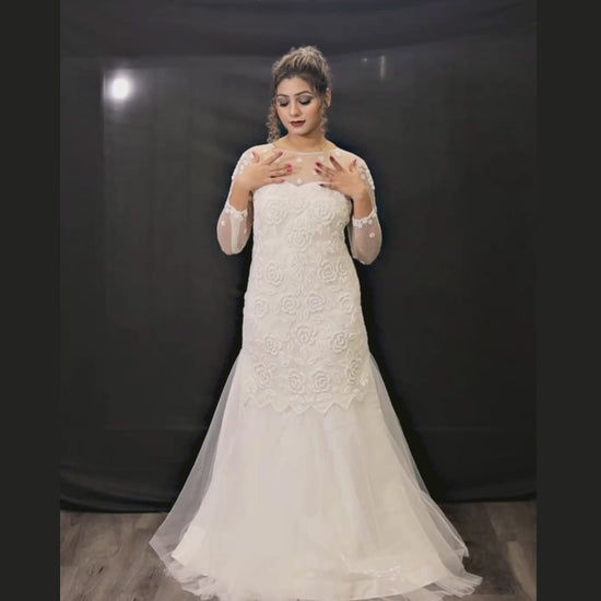 White catholic Fish cut wedding dress in Banglore