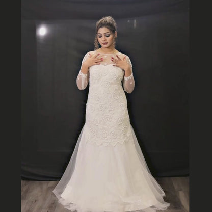 White catholic Fish cut wedding dress in Banglore