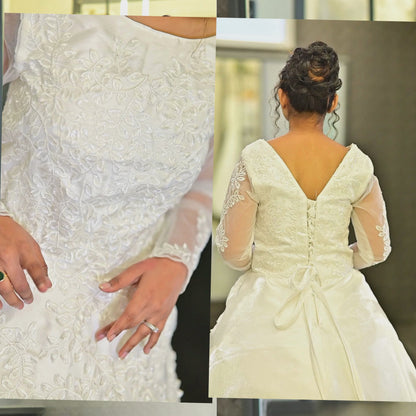 GownLink White Satin Christian Catholic Church Wedding Bridal Train Gown with Lace - GLHMST7