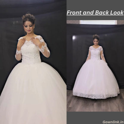 GownLink Luxury White Sequence Lace Church Wedding Princess Ball Gown GLHSD189CBS