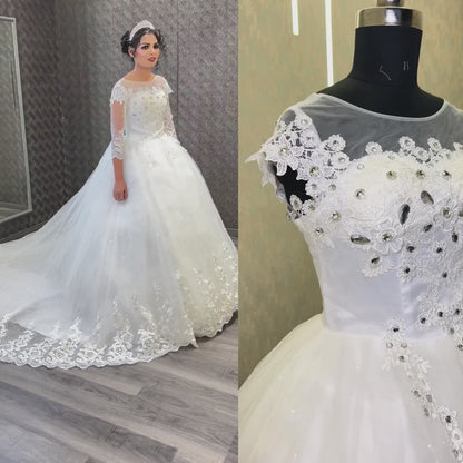 GownLink Stunning White Catholic Wedding Train Gown with Beaded Lace GLHMD16050083T