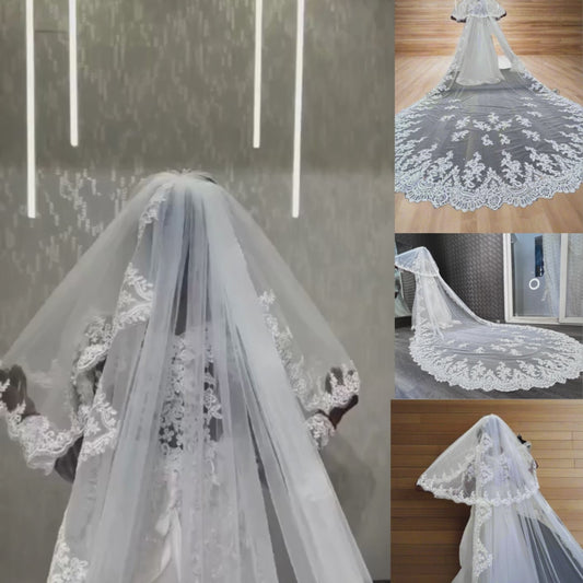 GownLink's Cathedral Bridal Long Veil with Comb and Front Face Layers for Christian & Catholic Weddings GLHL56 Length 3.5 Mtr