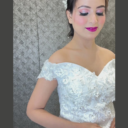 White bridal gown for Catholic church wedding in Bilaspur