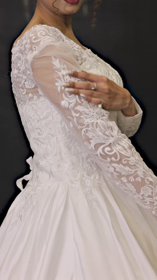 GownLink White Ball Gown Satin Wedding Dress GL36CBST
