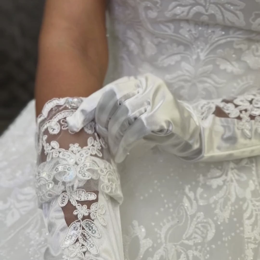 Long white wedding gloves for church in Shillong