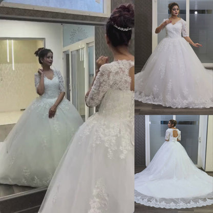 GownLink Catholic Christian Wedding Dress White Long Sleeve Bridal Gown GLFSM477T