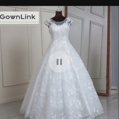 GownLink Princess White Bridal Dress for Church Wedding Elegant A-Line Gown GLGF077