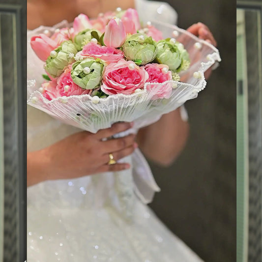 GownLink White and green color Bridal Bouquet B-60