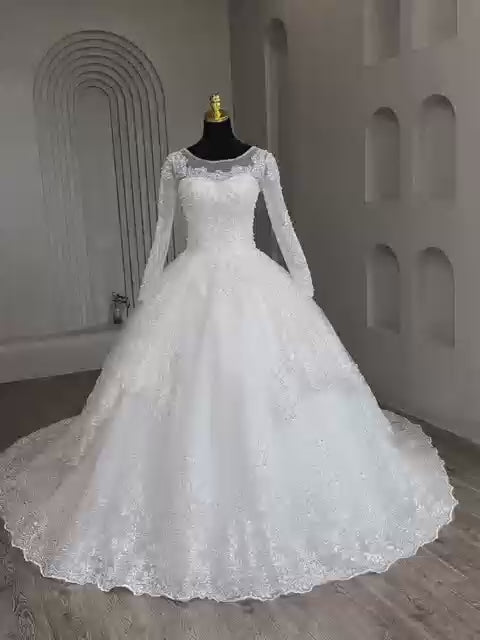 Elegant Tulle Wedding Dress A-line Off The Shoulder Lace Appliques – Lisposa