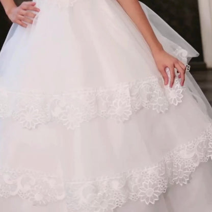 Princess style white First Communion dress in Chicago