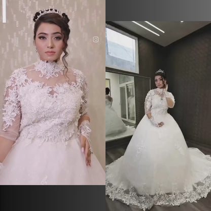 White Bridal Gown with High Neck — GLGT053T | GownLink