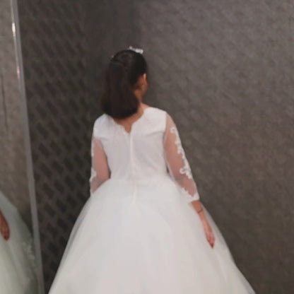 Modest white First Holy Communion dress in Shillong