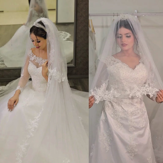 GownLink Wedding Long Cathedral 2 Tier Veil with Lace work GLV-12