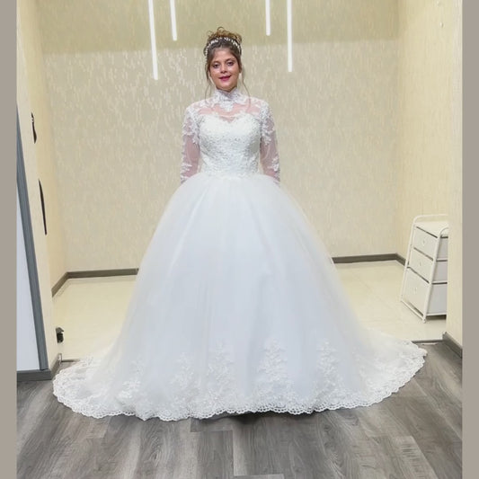 GownLink High Neck White Wedding Train Gowns for the High-End Bride GLW20