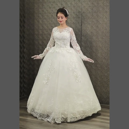 GownLink White Catholic Wedding Ball Gown for Christian & Church Brides Full Sleeves Lace Applique Bridal Wedding Gown -GLGF038B