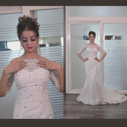 Long train fish cut wedding gown for Catholic church in Palwancha,  Telangana