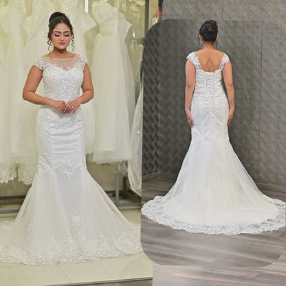 GownLink White Body Fitted Mermaid Wedding Gown with Long Train for Christian & Catholic Brides GL330XFM