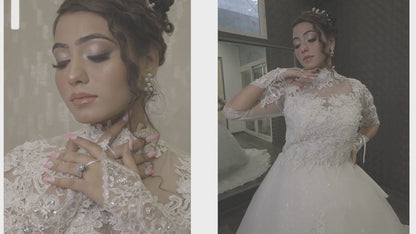 White Christian wedding gown with modest neckline in Jaunpur