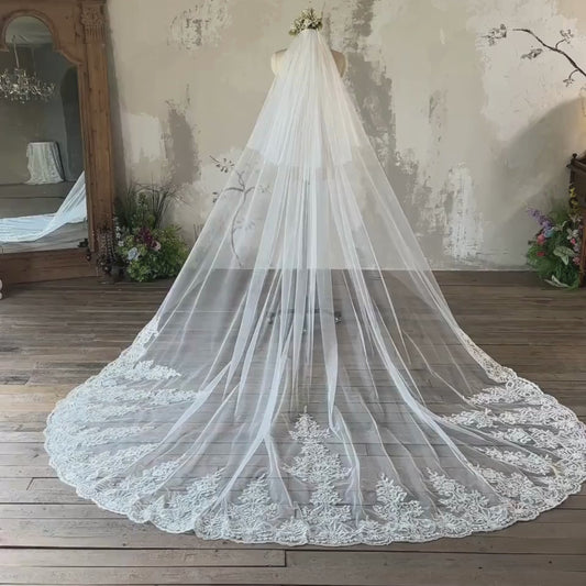 Gownlink's  Radiant Elegance Cathedral White Long 2 Layer Bridal Veil For Christian & Catholic Wedding GLV20
