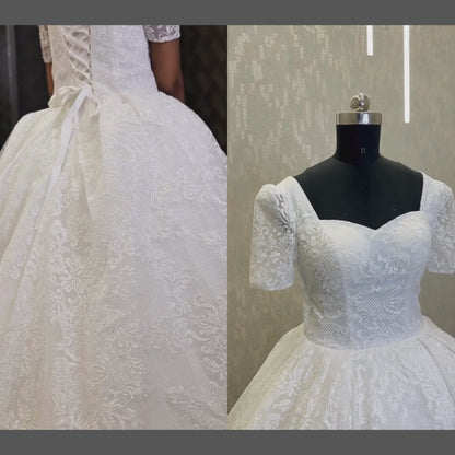 GownLink White Christian Catholic Wedding Dress for Bride Sparkling Ball Gown Princess Style GLGT166B