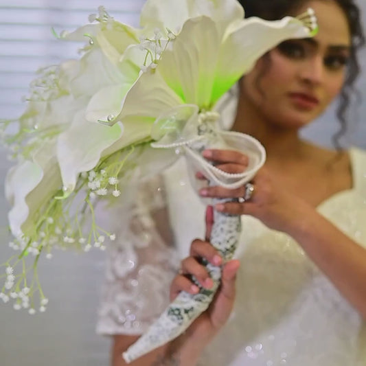 GownLink White and green color Bridal Bouquet