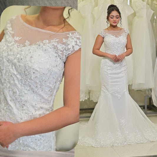 White Mermaid Wedding Train Gown for Christian and Catholic Wedding GL330XFM