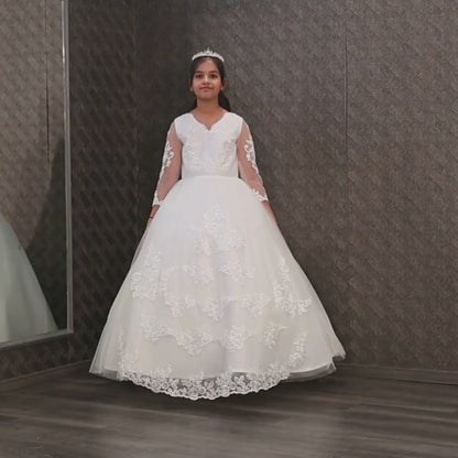 White Christian Communion gown with sleeves in Dallas

