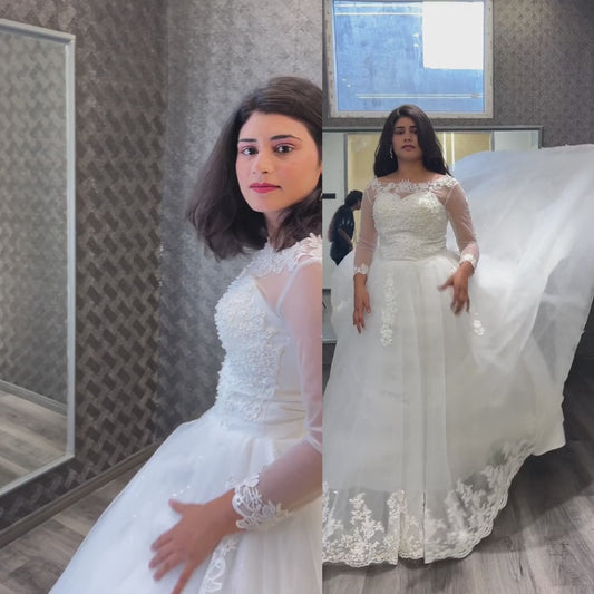 White bridal gown with long sleeves worn by Christian bride in Vijayawada