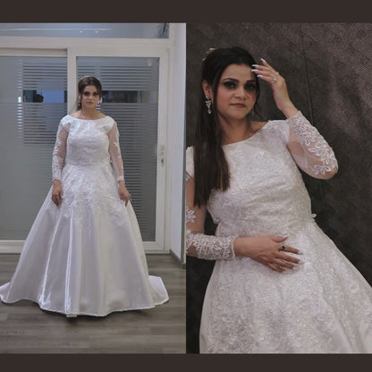 GownLink White Satin Christian Catholic Church Wedding Bridal Train Gown with Lace - GLHMST7